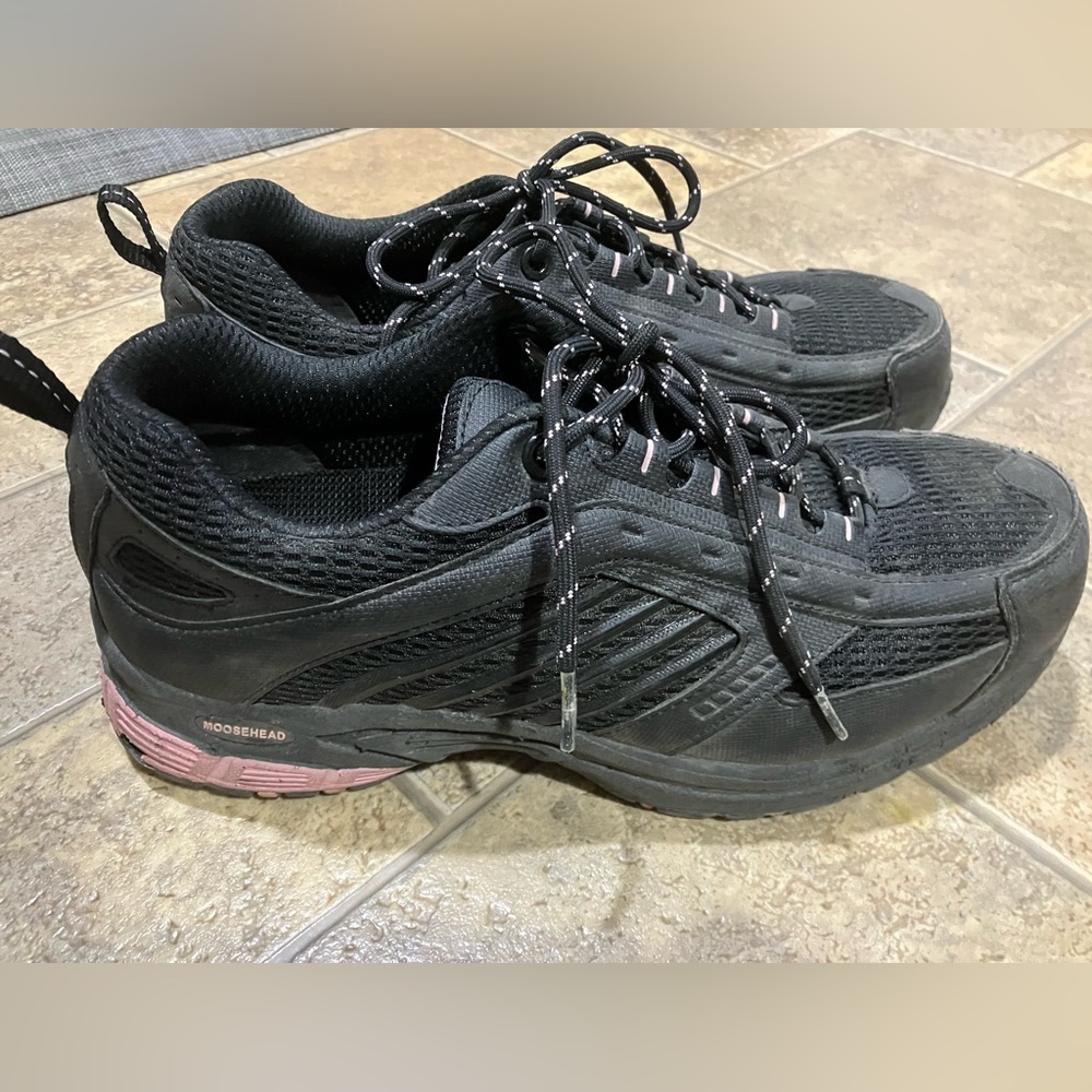 Ladies steel toe shoes boots black pink size 9.5